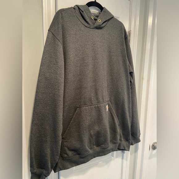 Carhartt Mens Size L Tall Gray Hoodie Pullover Kangaroo Pocket Logo Loose Fit - Picture 3 of 10